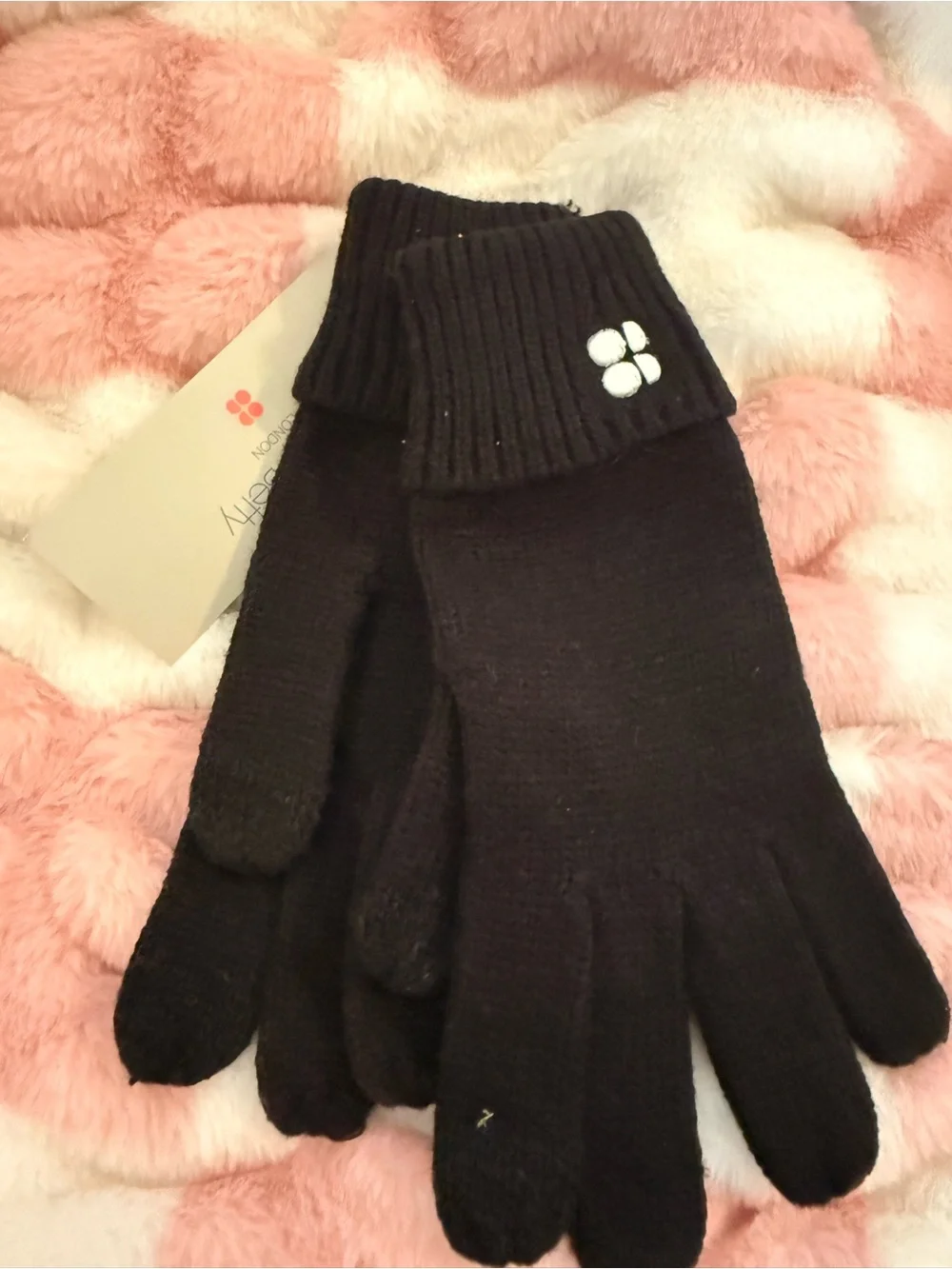 Sweaty Betty Black Knit Gloves with Cuff Accent